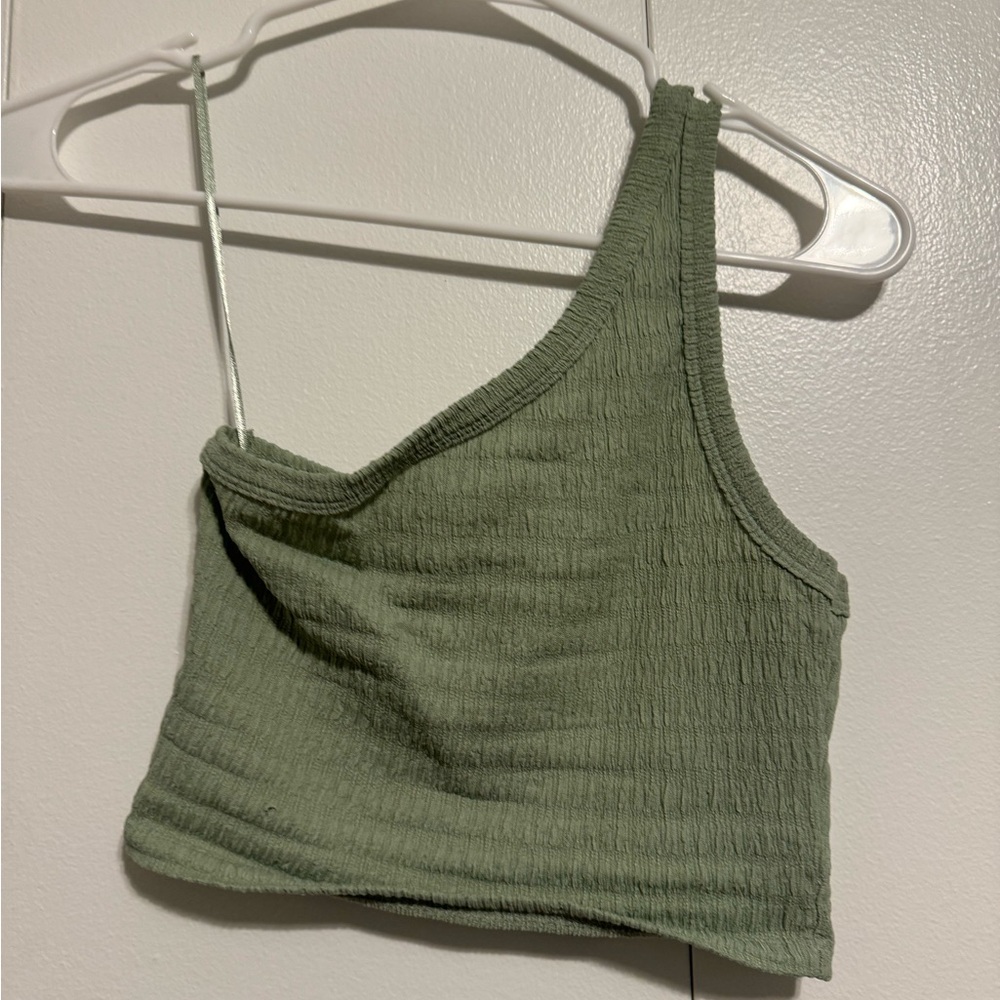 American Eagle Outfitters Green Ribbed Asymmetrical Crop Top